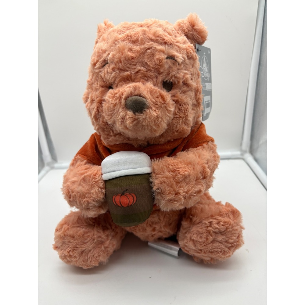 Disney Store Winnie the Pooh Fall Vibes Plush 10" Pumpkin Spice Coffee Latte NEW